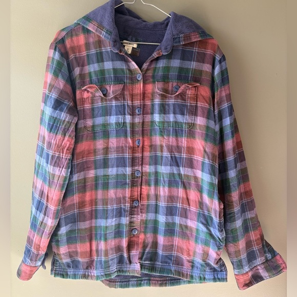 L.L.Bean size XS, Multicolor fleece lined flannel Plaid Hooded Jacket - Picture 7 of 8